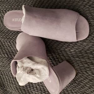 Globo shoes (KStudio brand) open toe faux suede heel mules size 8